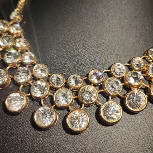 Costume Jewelry Mermaid Bubble Rhinestone Crystal Clear Gold Tone Bib Necklace - Picture 11 of 12